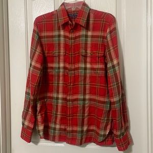 MENS RALPH LAUREN CLASSIC FIT SZ. 12 (MENS SMALL) FLANNEL RED